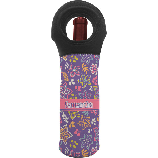 Custom Simple Floral Wine Tote Bag (Personalized)