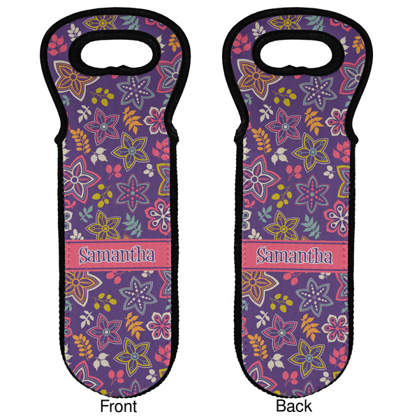 Simple Floral Wine Tote Front & Back