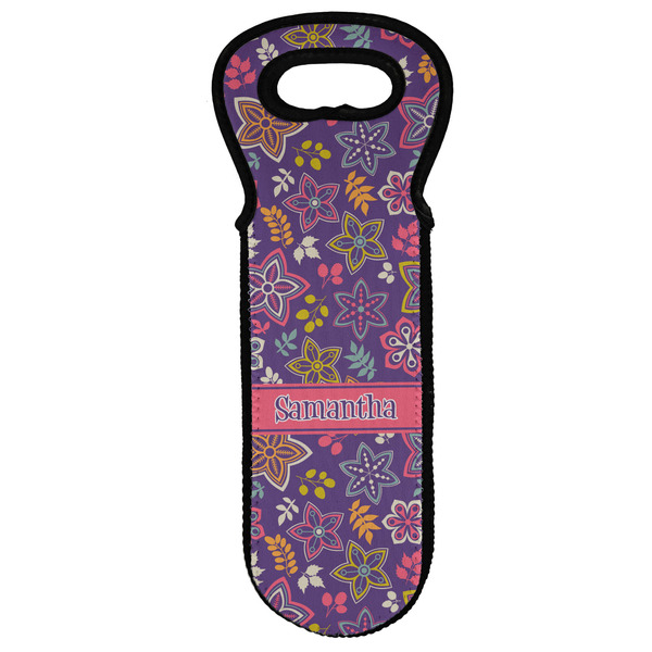 Custom Simple Floral Wine Tote Bag (Personalized)