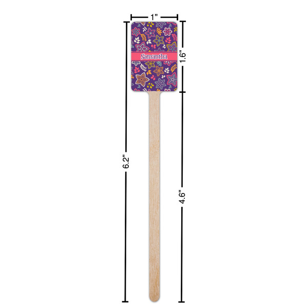 Simple Floral Wooden 6.25" Stir Stick - Rectangular - Dimensions