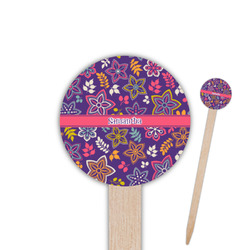 Simple Floral Round Wooden Food Picks (Personalized)