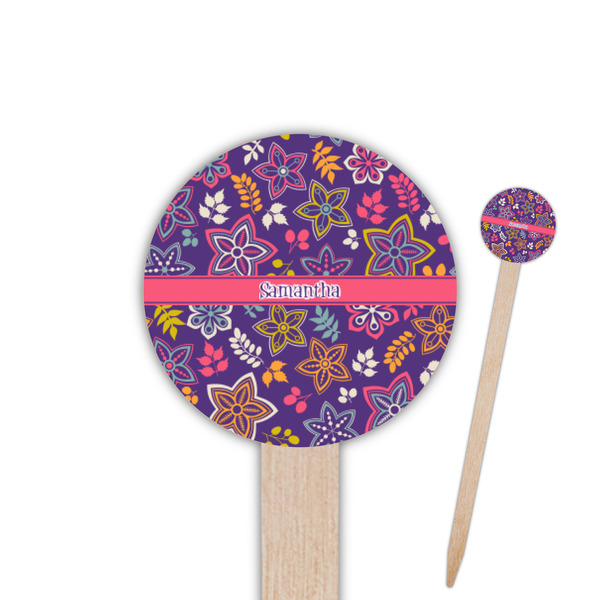 Custom Simple Floral Round Wooden Food Picks (Personalized)