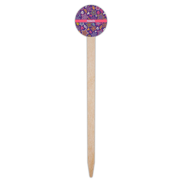 Simple Floral Wooden 6" Food Pick - Round - Single Pick