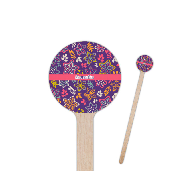 Custom Simple Floral 6" Round Wooden Stir Sticks - Single Sided (Personalized)