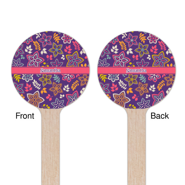 Simple Floral Wooden 6" Stir Stick - Round - Double Sided - Front & Back