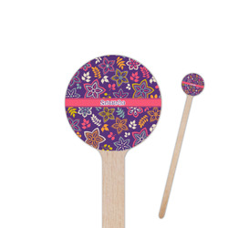 Simple Floral 7.5" Round Wooden Stir Sticks - Double Sided (Personalized)