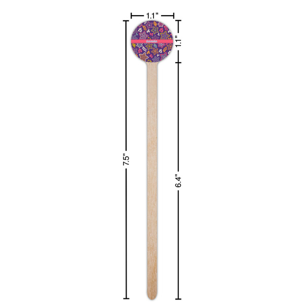 Simple Floral Wooden 7.5" Stir Stick - Round - Dimensions