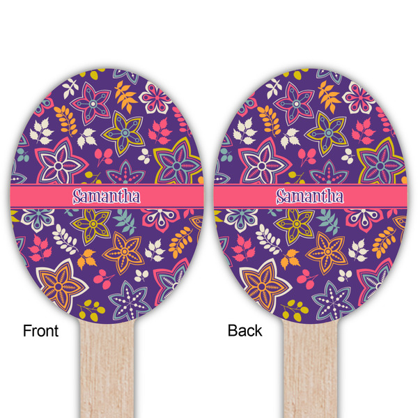 Simple Floral Wooden Food Pick - Oval - Double Sided - Front & Back