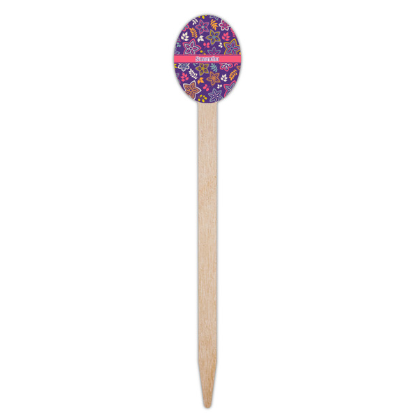 Simple Floral Wooden Food Pick - Oval - Single Pick