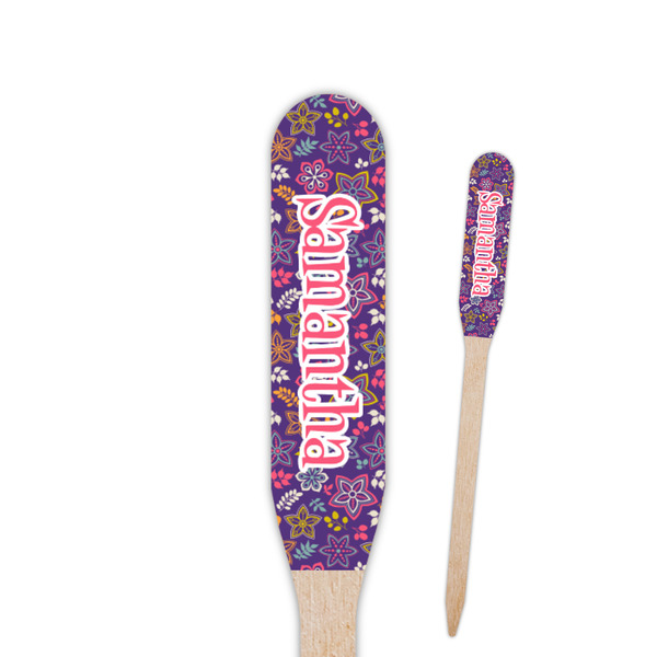 Custom Simple Floral Paddle Wooden Food Picks (Personalized)