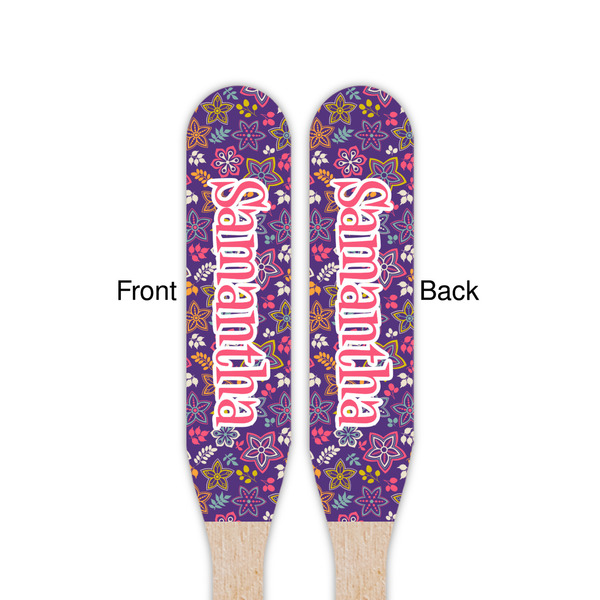 Simple Floral Wooden Food Pick - Paddle - Double Sided - Front & Back