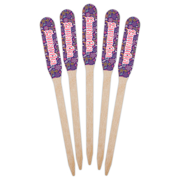 Simple Floral Wooden Food Pick - Paddle - Fan View