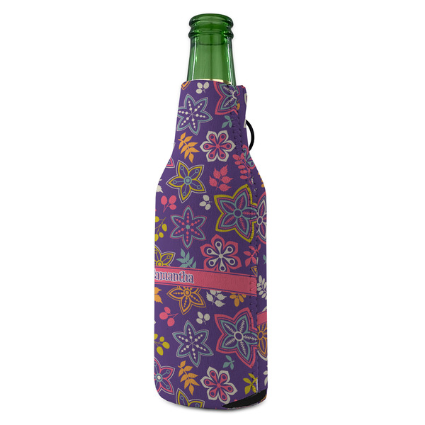Simple Floral Zipper Bottle Cooler - ANGLE (bottle)