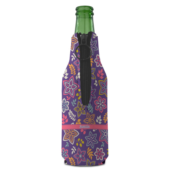 Simple Floral Zipper Bottle Cooler - BACK (bottle)