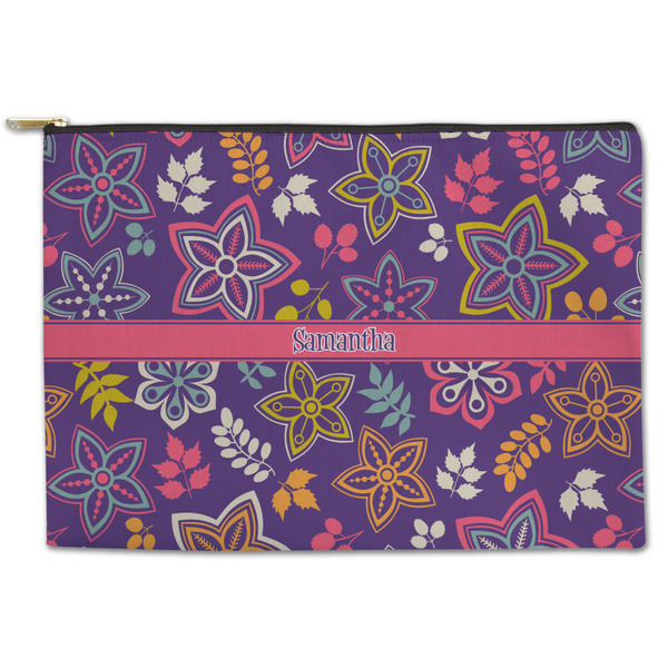 Custom Simple Floral Zipper Pouch - Large - 12.5"x8.5" (Personalized)