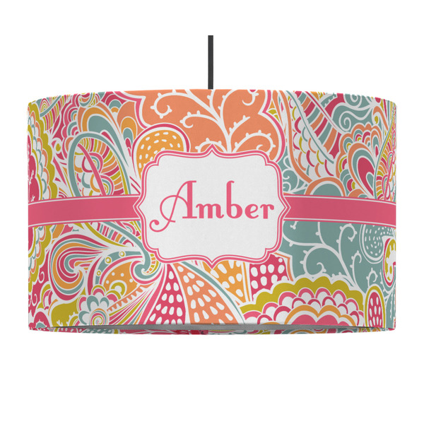 Custom Abstract Foliage 12" Drum Pendant Lamp - Fabric (Personalized)