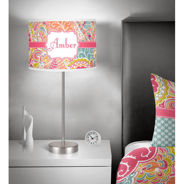 Abstract Foliage 13 inch drum lamp shade - in room