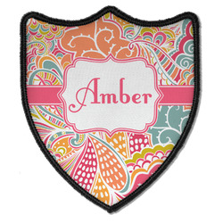 Abstract Foliage Iron On Shield Patch B w/ Name or Text