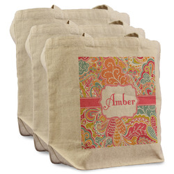 Abstract Foliage Reusable Cotton Grocery Bags - Set of 3 (Personalized)
