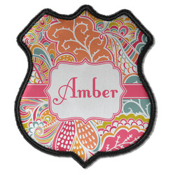 Abstract Foliage Iron On Shield Patch C w/ Name or Text