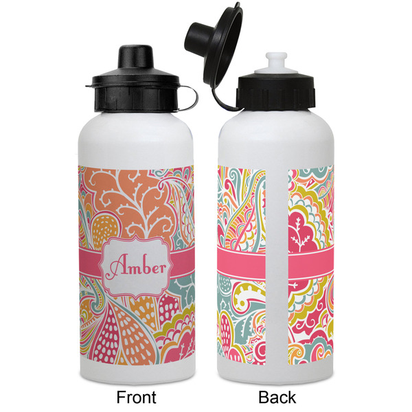 Abstract Foliage Aluminum Water Bottle - White APPROVAL