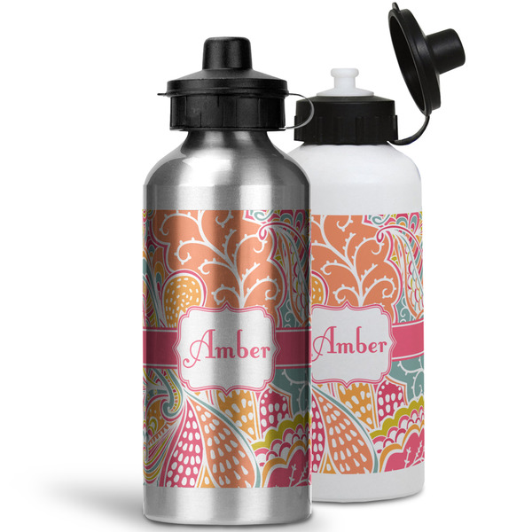 Abstract Foliage Aluminum Water Bottles - MAIN (white &silver)