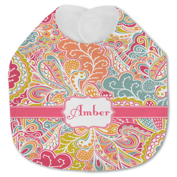 Custom Abstract Foliage Jersey Knit Baby Bib w/ Name or Text
