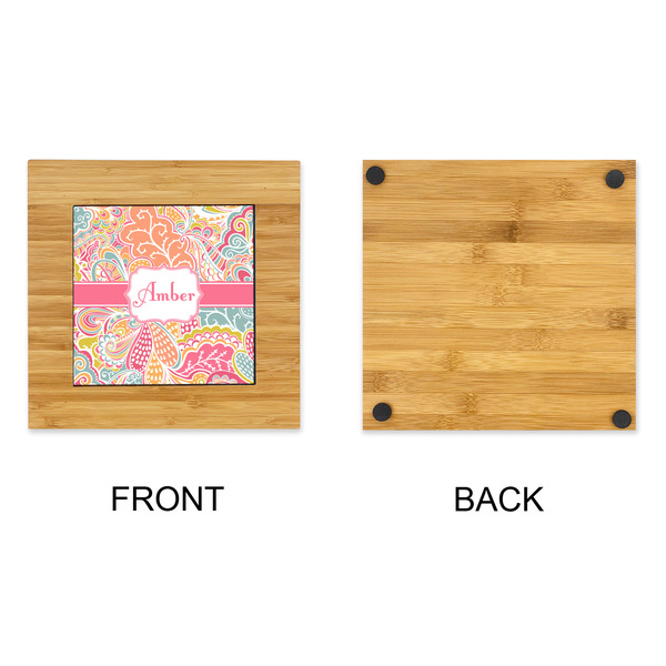 Abstract Foliage Bamboo Trivet with 6" Tile - APPROVAL