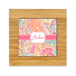 Abstract Foliage Bamboo Trivet with Ceramic Tile Insert (Personalized)