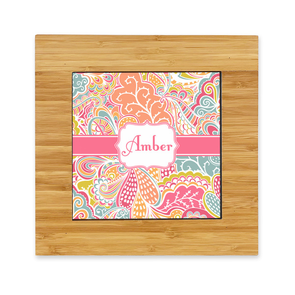 Custom Abstract Foliage Bamboo Trivet with Ceramic Tile Insert (Personalized)