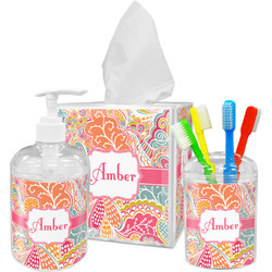 Abstract Foliage Acrylic Bathroom Accessories Set w/ Name or Text