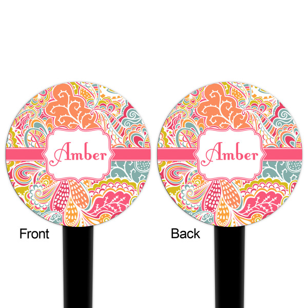 Abstract Foliage Black Plastic 4" Food Pick - Round - Double Sided - Front & Back