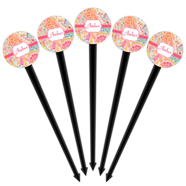 Abstract Foliage Black Plastic 4" Food Pick - Round - Fan View