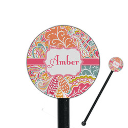Abstract Foliage 5.5" Round Plastic Stir Sticks - Black - Single Sided (Personalized)