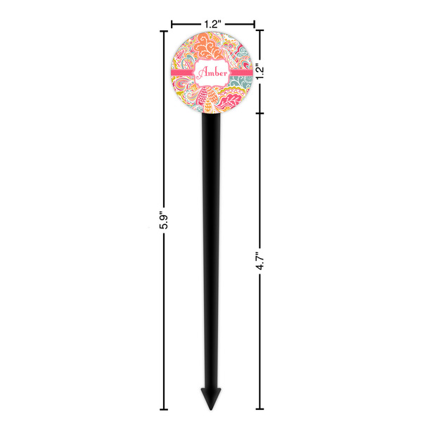 Abstract Foliage Black Plastic 6" Food Pick - Round - Dimensions