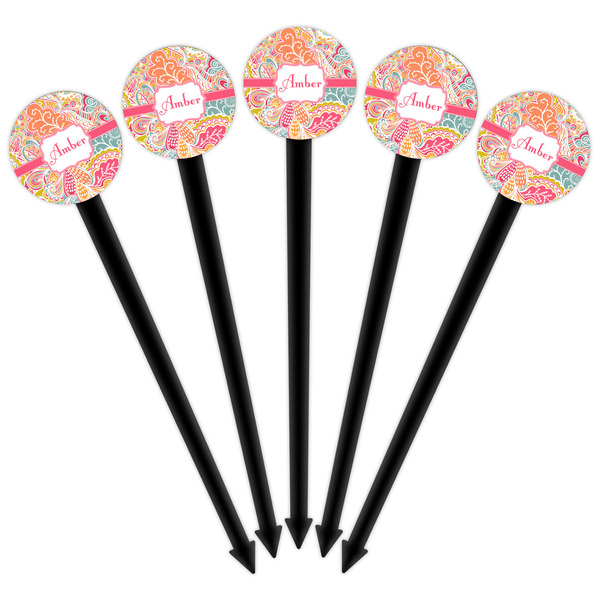 Abstract Foliage Black Plastic 6" Food Pick - Round - Fan View