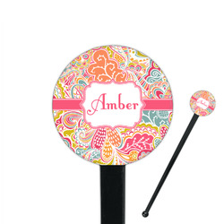 Abstract Foliage 7" Round Plastic Stir Sticks - Black - Double Sided (Personalized)