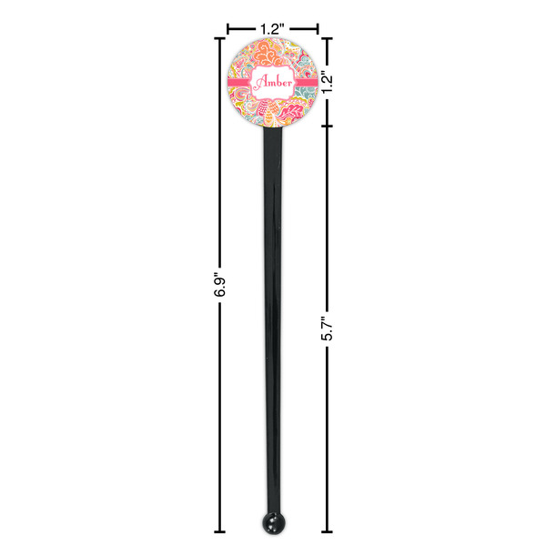 Abstract Foliage Black Plastic 7" Stir Stick - Round - Dimensions