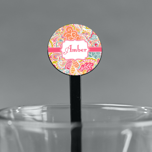 Abstract Foliage Black Plastic 7" Stir Stick - Round - Main