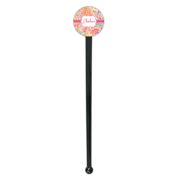 Abstract Foliage Black Plastic 7" Stir Stick - Round - Single Stick