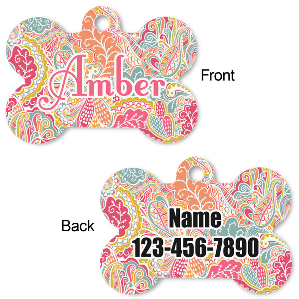 Abstract Foliage Bone Shaped Dog ID Tag - Large - Approval