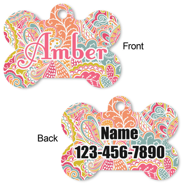 Abstract Foliage Bone Shaped Dog Tag - Front & Back