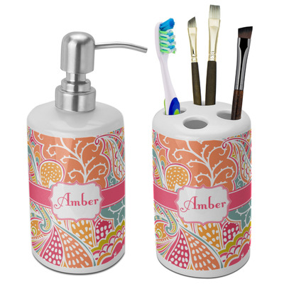 Abstract Foliage Ceramic Bathroom Accessories Set (Personalized)
