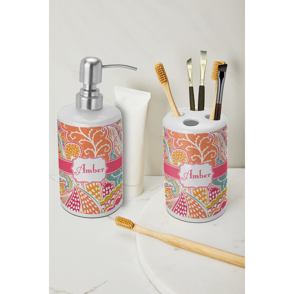 Abstract Foliage Ceramic Bathroom Accessories - LIFESTYLE (toothbrush holder & soap dispenser)