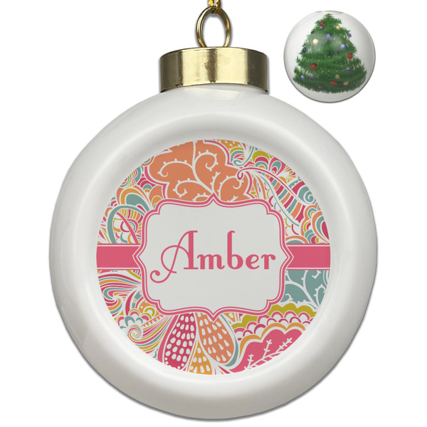 Custom Abstract Foliage Ceramic Ball Ornament - Christmas Tree (Personalized)