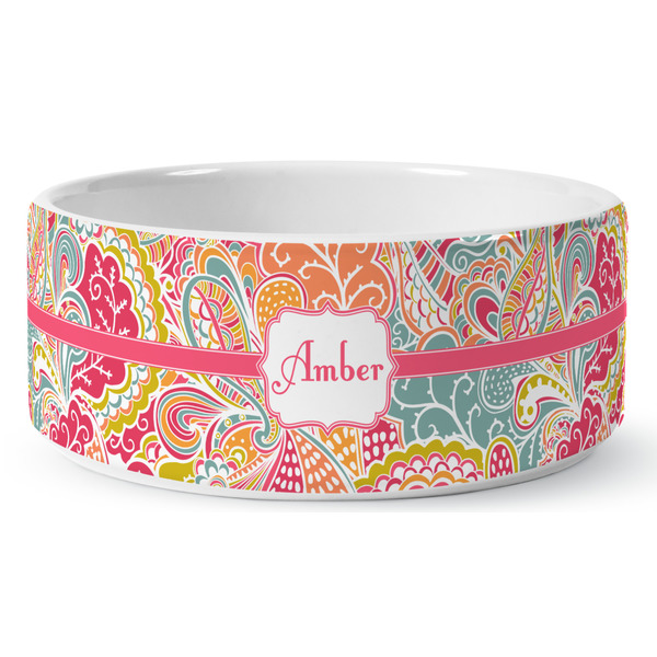 Abstract Foliage Ceramic Dog Bowl - Medium - Front