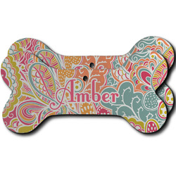 Abstract Foliage Ceramic Dog Ornament - Front & Back w/ Name or Text