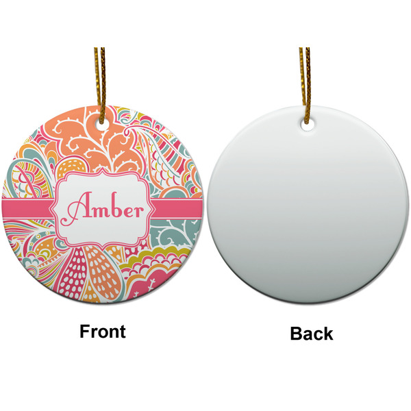 Abstract Foliage Ceramic Flat Ornament - Circle Front & Back (APPROVAL)