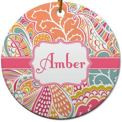 Abstract Foliage Round Ceramic Ornament w/ Name or Text