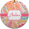 Abstract Foliage Round Ceramic Ornament w/ Name or Text